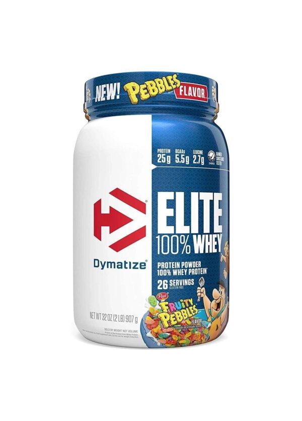 Dymatize Elite 100% Whey Protein Powder, 25g Protein, 5.5g BCAAs & 2.7g L-Leucine, Quick Absorbing & Fast Digesting for Optimal Muscle Recovery, Fruity Pebbles, 2 Pound, 26 Servings.