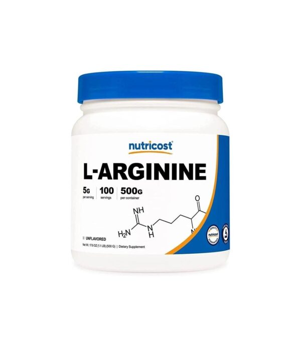 Nutricost L-Arginine Powder 500 Grams (1.1lbs) – Pure L-Arginine Powder – 5000mg Per Serving; 100 Servings
