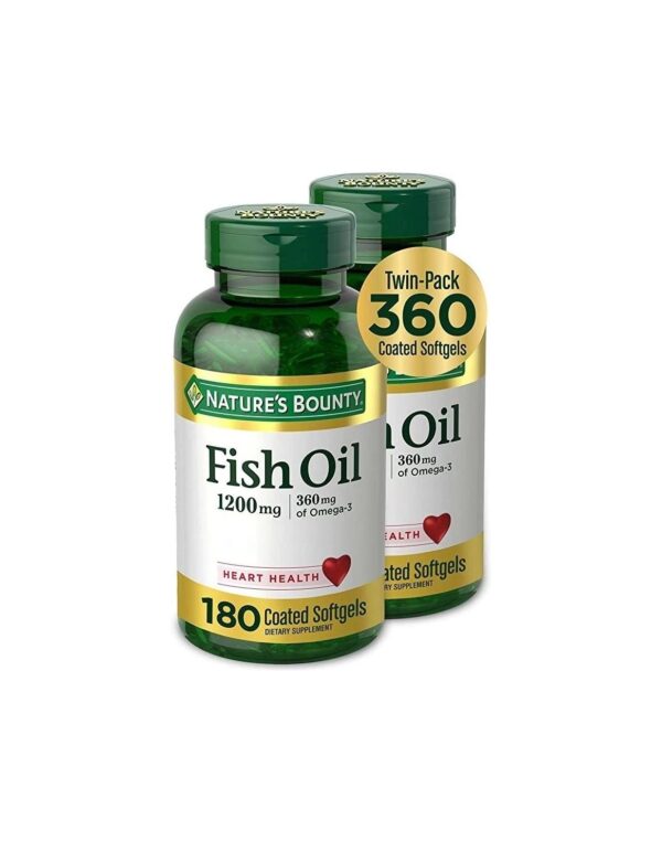 Fish Oil by Nature’s Bounty, Dietary Supplement, Omega-3, Supports Heart Health, 1200 mg Twin Packs, 360 Rapid Release Liquid Softgels