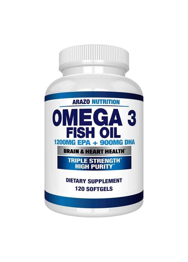 Omega 3 Fish Oil 4,080mg – High EPA 1200mg + DHA 900mg Triple Strength Burpless Softgels – Arazo Nutrition (120 Soft Gels)