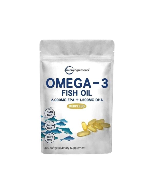 Triple Strength Omega 3 Fish Oil Supplements, Fish Oil Burpless Enteric-Coated Technology, 3750mg Per Serving, 300 Softgels, EPA 2000mg & DHA 1500mg, Deep Ocean Fish, Wild Caught from Norwegian Sea