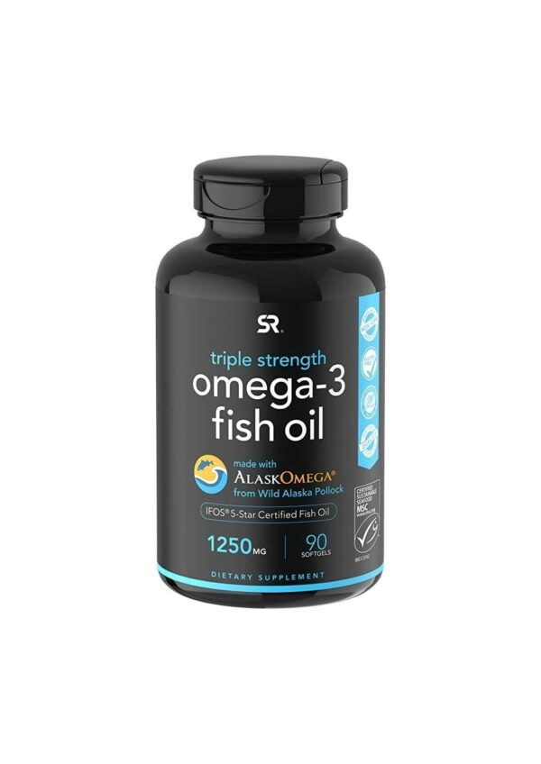 Omega-3 Fish Oil from Wild Alaska Pollock (1250mg per Capsule) with Triglyceride EPA & DHA Fatty Acids | Heart, Brain & Joint Support | IFOS 5-Star Certified, Non-GMO & Gluten Free