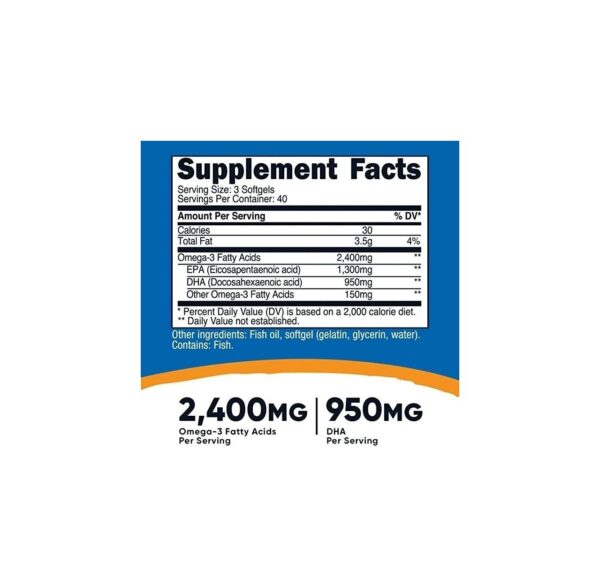 Nutricost Omega 3 Fish Oil – 2400MG, 120 Softgels (40 Serv) – Triple-Strength Fish Oil, Wild Caught! 1300mg EPA 950mg DHA – Non-GMO, Gluten Free