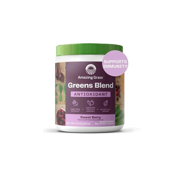 Amazing Grass Greens Blend Antioxidant: Super Greens Powder with Spirulina, Beet Root Powder, Elderberry, Bilberry, Prebioitics & Probiotics, Sweet Berry, 30 Servings (Packaging May Vary)