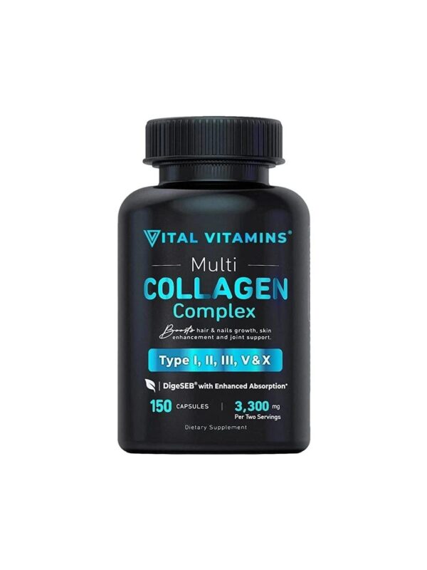 Vital Vitamins Multi Collagen Complex – Type I, II, III, V, X, Grass Fed, Non-GMO, 150 Capsules