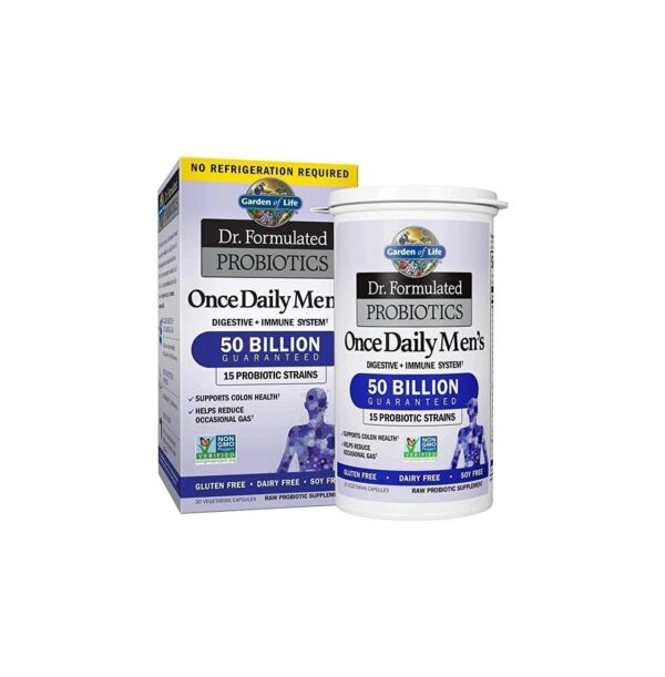 Garden of Life Dr. Formulated Probiotics for Men, Once Daily Men?s Probiotics, 50 Billion CFU Guaranteed, 15 Strains, Shelf Stable, Gluten Dairy & Soy Free One a Day, Prebiotic Fiber