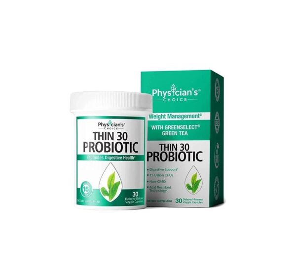 Probiotics for Weight Loss Support & Detox Cleanse – Lactobacillus Gasseri + 5 Probiotic Strains, Prebiotic Blend, Apple Cider Vinegar, Green Tea Extract, Probiotic for Women & Men – 30 Capsules