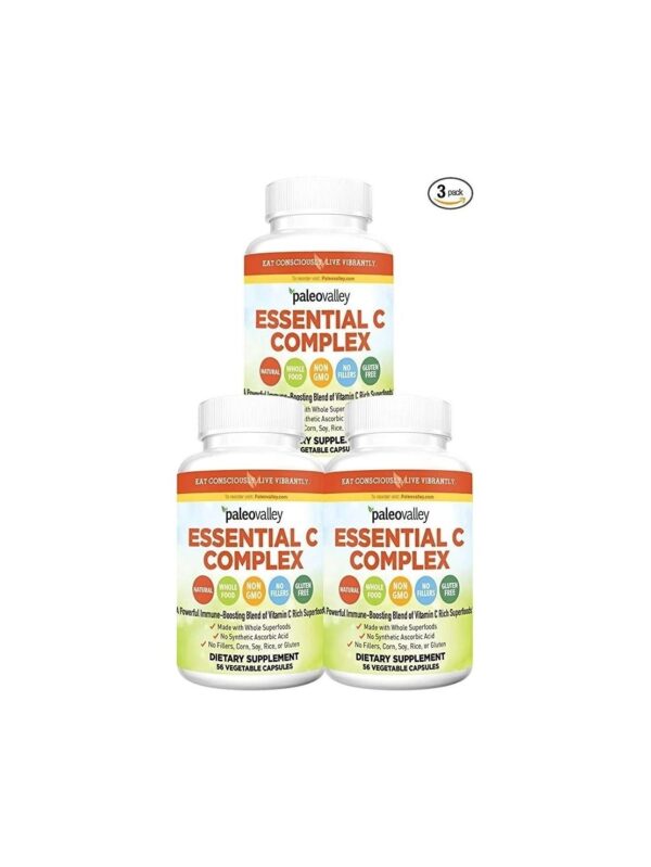 Paleovalley: Essential C Complex – Vitamin C Food Supplement with Organic Superfoods for Immune Support – 3 Pack – 450 mg per Serving – No Synthetic Ascorbic Acid – No GMO, Fillers or Gluten