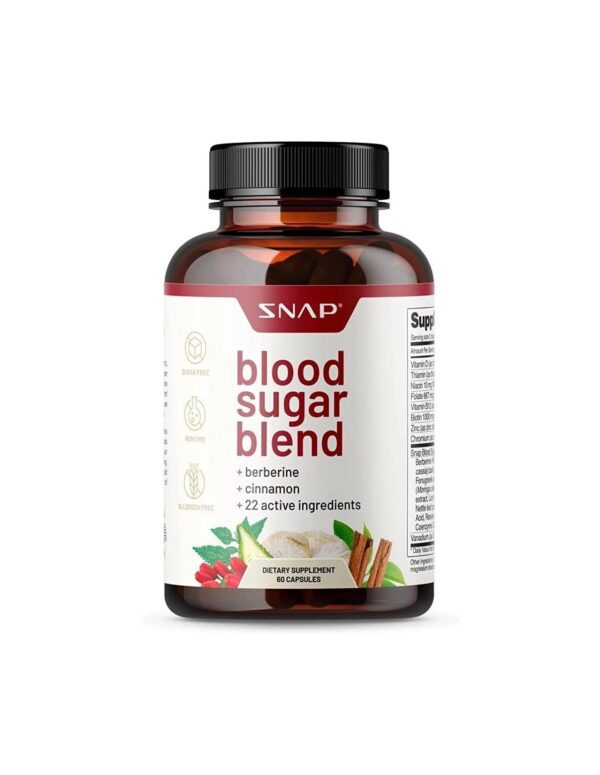 Blood Sugar Blend Supplement – Natural Supplement with Berberine, Cinnamon, Organic Turmeric, Alpha Lipoic Acid, Zinc & Other Vitamins and Herbs, Non-GMO by Snap Supplements, 60 Capsules