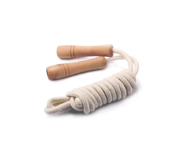 Jump Rope for Kids – Wooden Handle – Adjustable Cotton Braided Fitness Skipping Rope