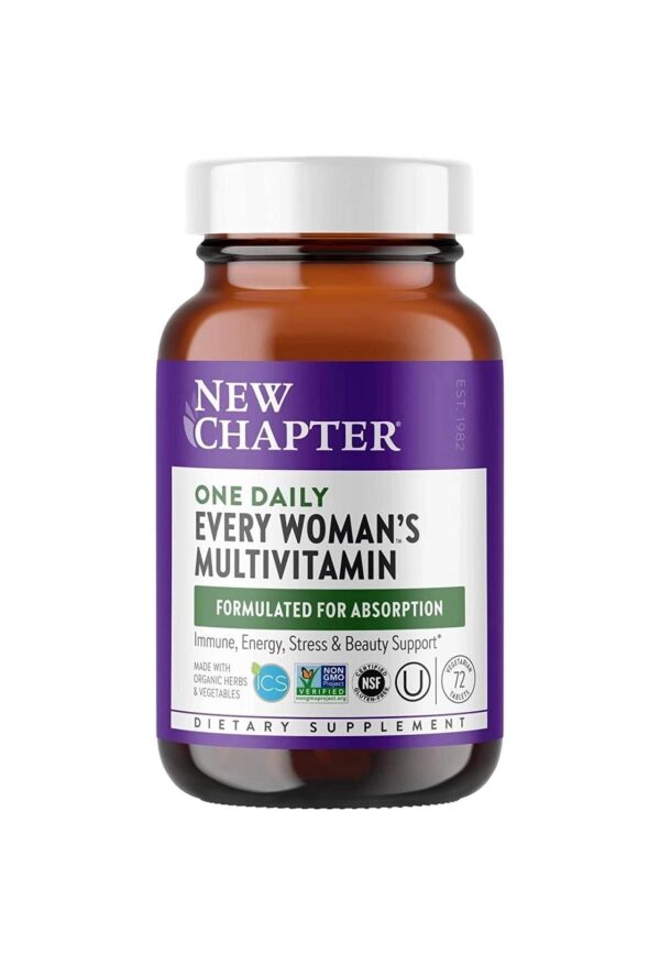 New Chapter Women’s Multivitamin + Immune, Energy & Stress Support, Every Woman?s One Daily with Fermented Probiotics & Whole Foods + Vitamin D3 + Biotin + Organic Non-GMO ingredients- 72 ct