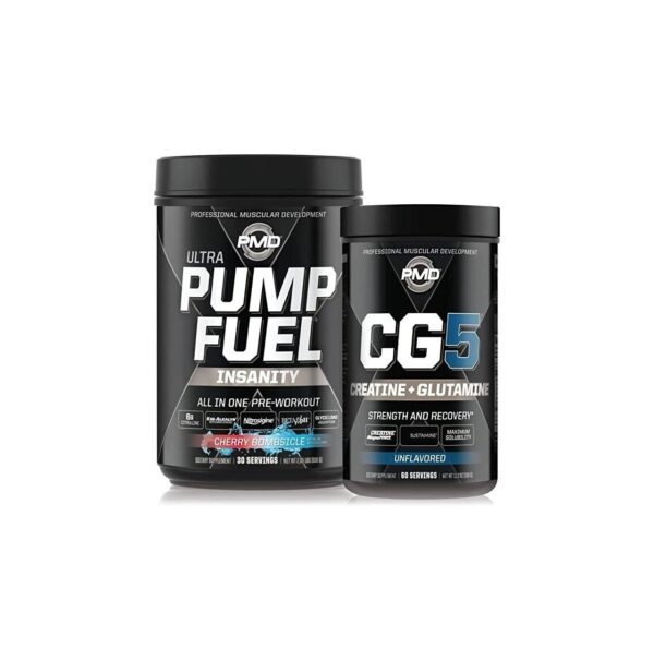 PMD Sports Ultra Pump Fuel Insanity – Pre Workout ? Cherry Bombsicle (30 Servings) & PMD Sports CG5 Premium Creatine and L-Glutamine Powder (60 Servings)