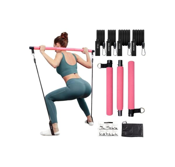 Pilates Bar Kit with Resistance Bands (2 Standard & 2 Strong), Protable Home Gym Workout Equipment For Women, Perfect Stretched Fusion Exercise Bar and Bands for Toning Muscle, Leg, Butt and Full Body