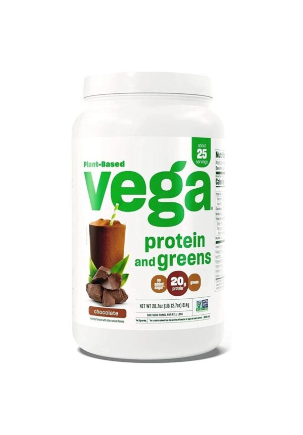 Vega Protein and Greens Vegan Protein Powder Chocolate (25 Servings) – 20g Plant Based Protein Plus Veggies, Vegan, Non GMO, Pea Protein for Women and Men, 1.8lb (Packaging May Vary)
