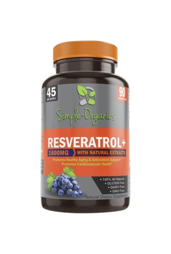 Resveratrol 1600mg per Serving of Organic Trans-Resveratrol & Potent Antioxidants, Pure Extra Strength Complex, Anti-Aging, Radiant Skin, Immunity Support- 90 Capsules- 45 Day Supply