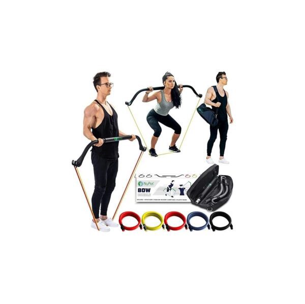 NYPOT Premium Bow Portable Gym – At Home Workout Equipment Men and Women – Full Body Compact Home Gym & Home Workout Kit – Squat Resistance Bands with Bar – Travel Gym Work from Home Fitness Equipment