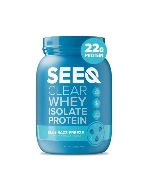 SEEQ Clear Whey Isolate Protein Powder, 22g Protein, Zero Lactose, Zero Sugar, Keto-Friendly, Best Protein Powder for Men and Women, Juicy Protein with 25 Servings (Blue Razz Freeze)