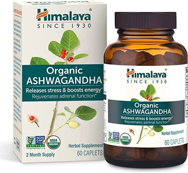 Himalaya Organic Ashwagandha, 2 Month Supply for Stress Relief, USDA Certified Organic, Non-GMO, Gluten-Free Supplement, 100% Ashwagandha powder & extract, 670 mg, 60 Caplets