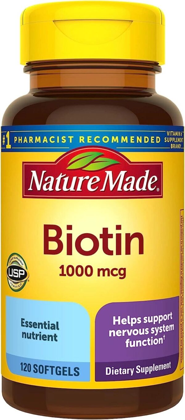 Nature Made Biotin 1000 mcg, Dietary Supplement Supports Healthy Hair & Skin, 120 Softgels, 120 Day Supply
