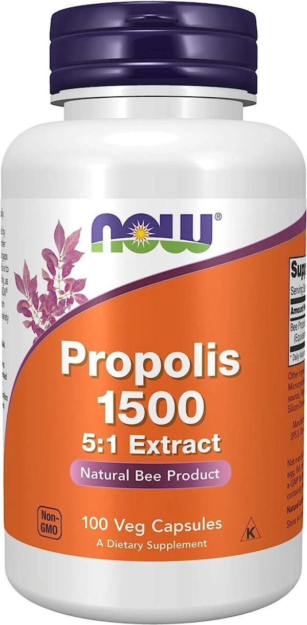 NOW Supplements, Propolis 1,500 mg with 5:1 Concentrate, Natural Bee Product, 100 Veg Capsules