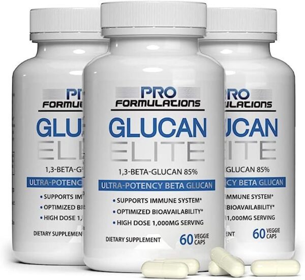 Glucan Elite – 85% Beta 1,3D Glucan 500mg – 60 vcaps | 85% Minimum Active 1,3 Linkage Ultra-Potency Beta Glucan – Highest Bioavailability with BGF-Immune (Pack of 3)