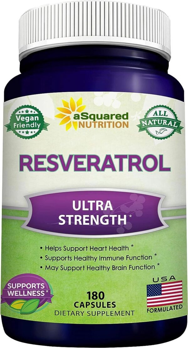 aSquared Nutrition 100% Natural Resveratrol – 1000mg Per Serving Max Strength (180 Capsules) Antioxidant Supplement, Trans-Resveratrol Pills for Heart Health & Pure, Trans Resveratrol & Polyphenols