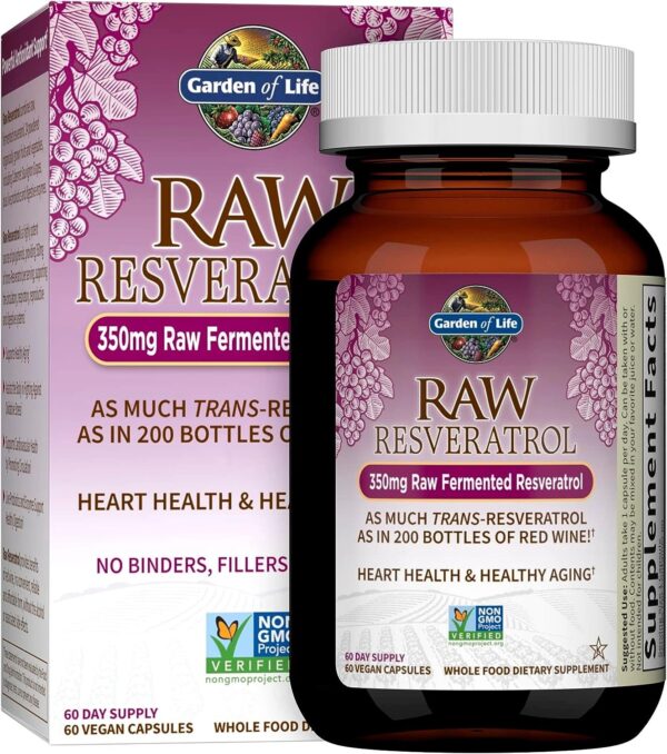 Garden of Life Heart Resveratrol Supplement – Powerful Antioxidant Support with 350mg Raw Fermented Trans-Resveratrol Plus Probiotics and Enzymes for Heart Health and Healthy Aging, 60 Vegan Capsules