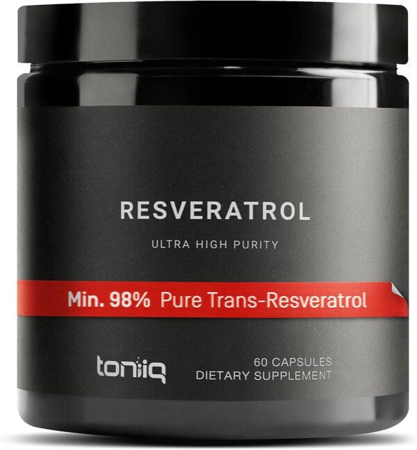 Toniiq Ultra High Purity Resveratrol Capsules – 98% Trans-Resveratrol – Highly Purified and Bioavailable – 60 Caps Reservatrol Supplement