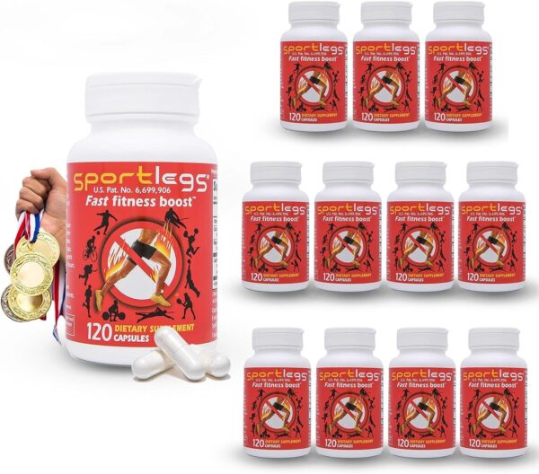 SPORTLEGS Fast Fitness Boost Pre-Workout Lactic Acid Supplement, 120-Capsule Bottle, Pack of 12