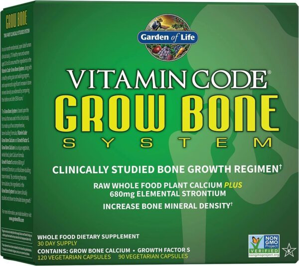 Garden of Life Calcium Supplement – Vitamin Code Grow Bone Made with Whole Foods, Strontium, Magnesium, K2 MK7, Vitamin D3 & C Plus Probiotics for Gut Health, 30 Day Supply