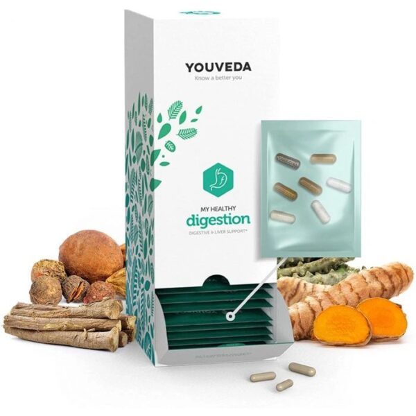 YouVeda, My Healthy Digestion Supplement – Daily Ayurvedic Vitamin Pack for Healthy Gut & Liver Support – Organic, Vegan, Gluten Free Capsules – Physician Recommended Digestion Booster – 30 Packets